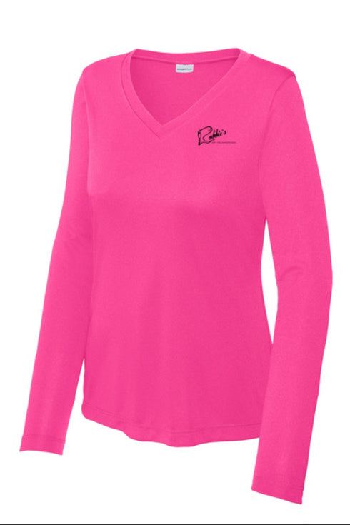 Tim Rahn Sea Turtle Ladies Long Sleeve V - Neck Performance - Robbie's of Islamorada